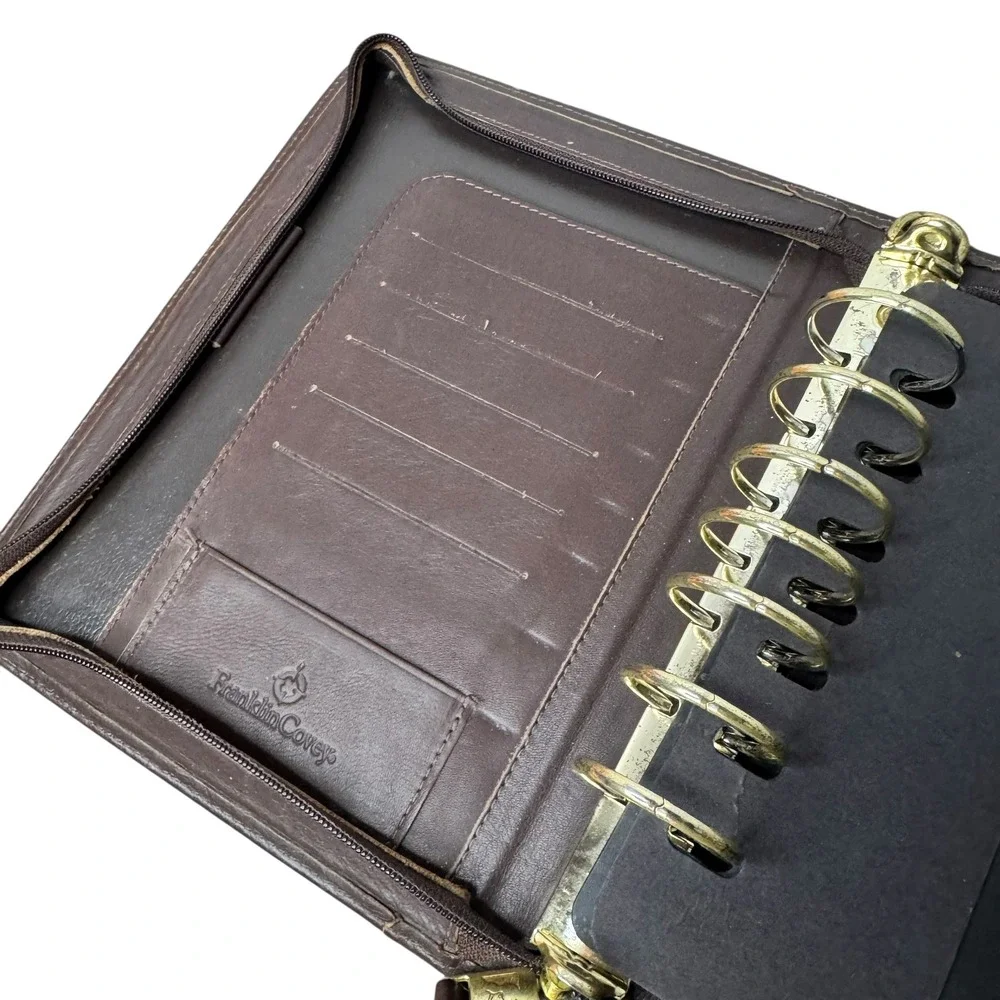 Franklin Covey Brown Nappa Leather 7-Ring Zip Planner Binder Portfolio